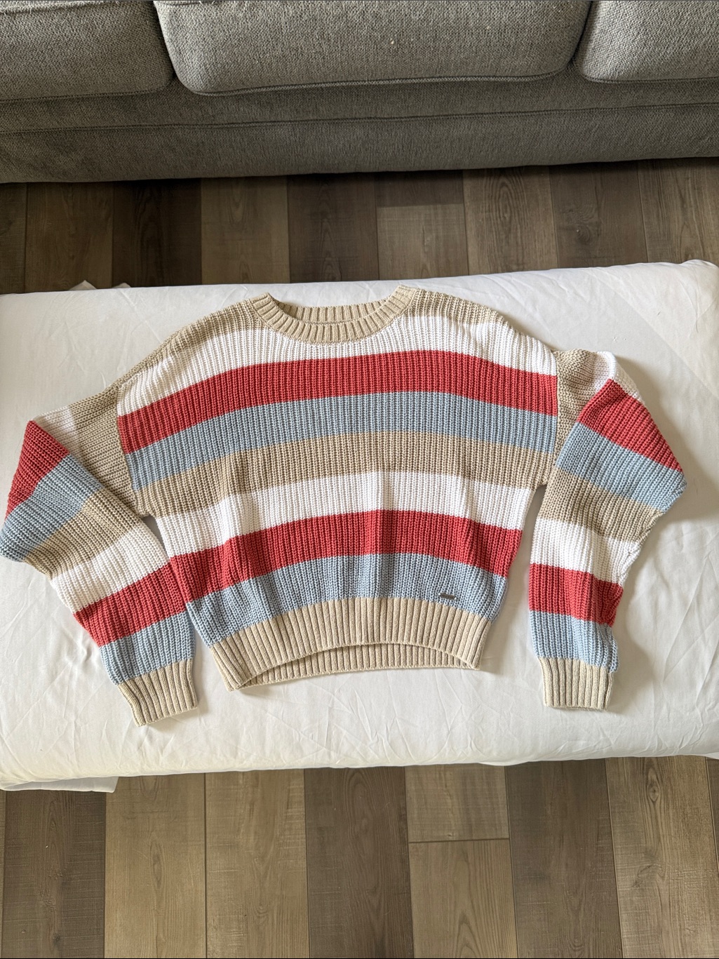 Hollister Striped Crewneck Sweater In Red, Light Blue, Cream